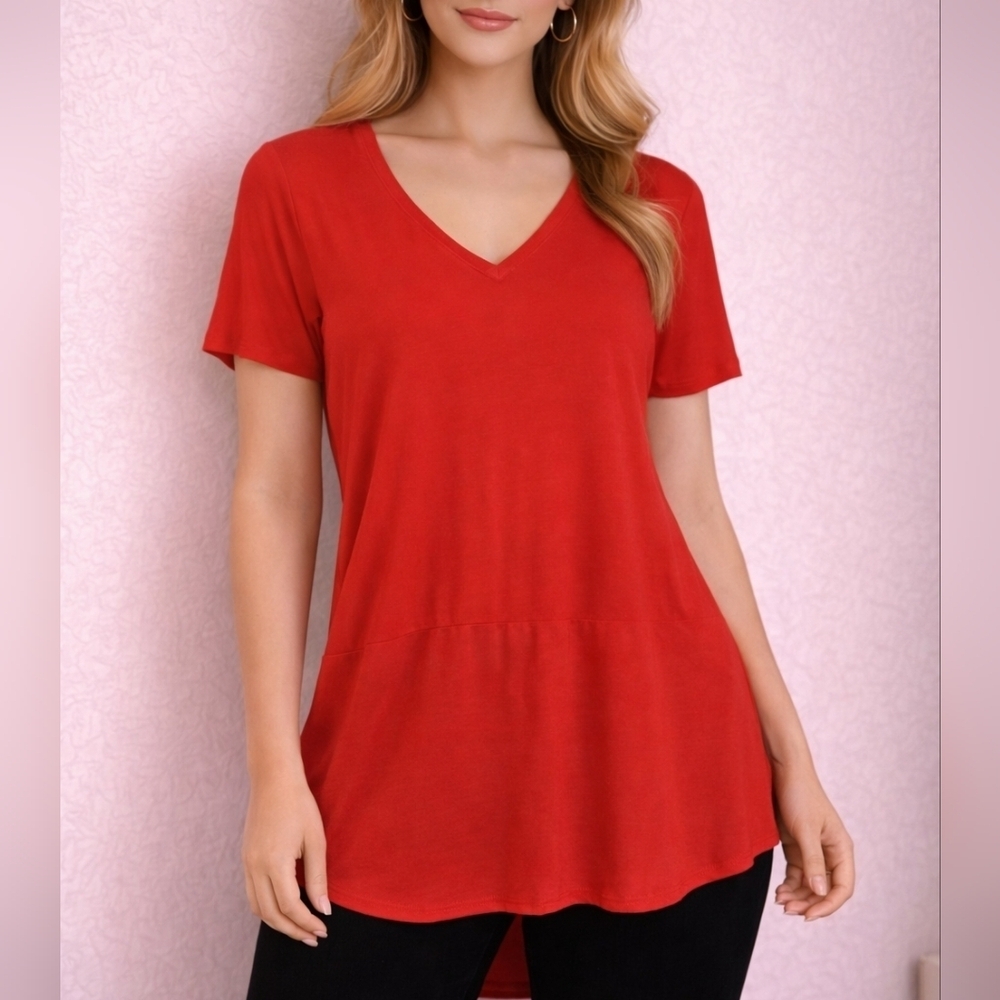PREMISE Hot Pink V-Neck Short Sleeve High Low Tunic